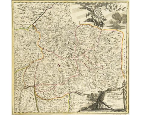   PUSCHNER,  Johann Georg(1680 - 1749) Landkarte des Hochstifts FuldaKolorierter Kupferstich.Druckplatte: 50 x 51,5 cm. Gerah