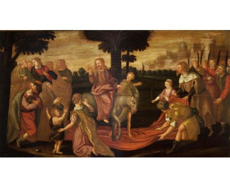                     ALTMEISTER 16.-17. JAHRHUNDERT,     Der Einzug von Jesus Christus in JerusalemÖl auf Holz. Unsigniert. 51