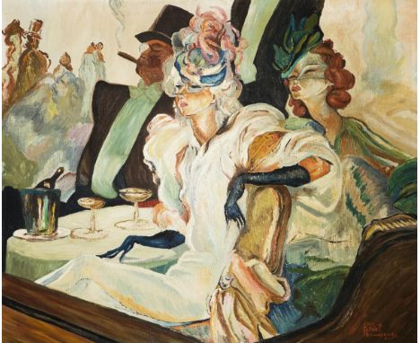   DOMERGUE, Jean Gabriel zugeschrieben(1889 Bordeaux - 1962 Paris) In der Revue-LogeÖl auf Leinwand. Signiert.46 x 55 cm. Ger