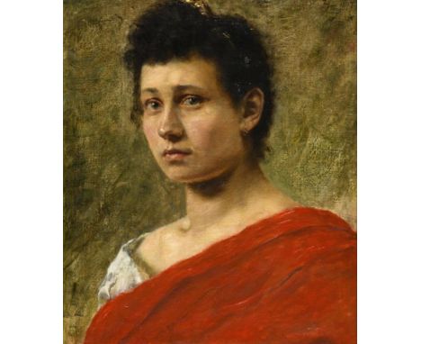             Undeutlich signiert: Qualitätvolles FrauenbildnisÖl/Leinwand. Rechts oben undeutlich signiert. 2/IV 1897. 46 x 39