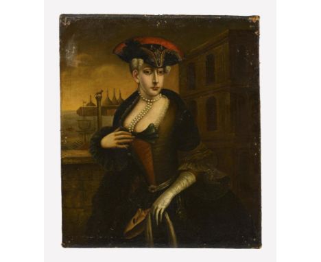             Barockes DamenbildnisÖl/Leinwand. Unsigniert. 18. Jh. 81 x 70 cm.             Porträt einer jungen Frau in herrsc