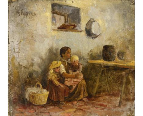                     EGGENA,             Gustav(1850 Marburg - 1915 München)    Mutter mit KinderÖl/Leinwand/Karton. Links obe
