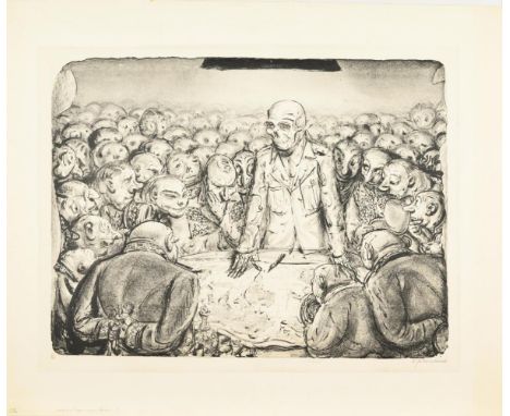   WEBER,  Andreas Paul(1893 Arnstadt - 1980 Schretstaken) "Noch eine Frage, meine Herren?"Lithografie. Bleistiftsignatur, rot