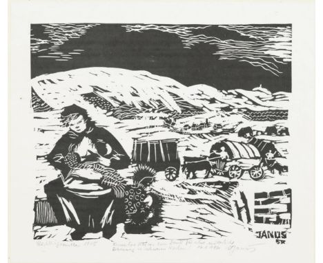                     JANUS,             U    "Flüchtlingsmutter 1945"Linolschnitt. Bleistiftsignatur, im Druck signiert. Im Dr