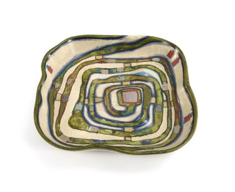 Friedensreich Hundertwasser: Reliefschale "Spiralental"Rosenthal, Selb. Stempelmarke "Limitierte Kunstreihen", Modell 726/200