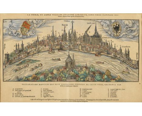   DE BELLEFOREST,  François(1530 Comminges - 1583 Paris) Ansicht der Stadt KölnKolorierter Holzschnitt.Passepartoutausschnitt