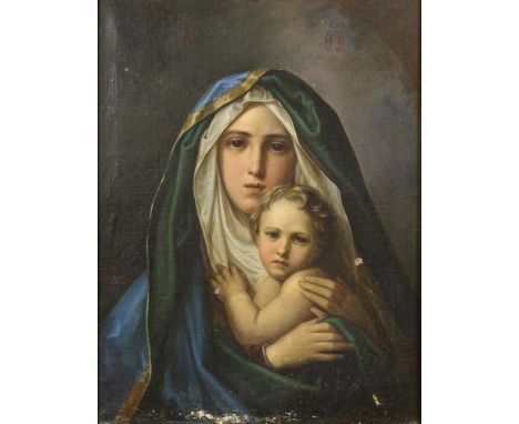             Qualitätvolles Bildnis Maria mit KindÖl/Leinwand. Links unten undeutlich kyrillisch signiert. 1883. 58 x 45 cm. G