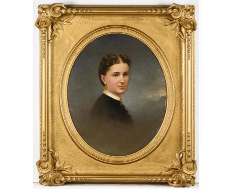             Ovales Bildnis einer jungen Damen im PrunkrahmenÖl/Leinwand. Unsigniert. 19. Jh. 68 x 56 cm. Gerahmt99 x 87 cm.  