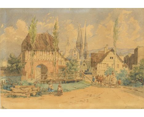                     MERZ,             G.    Ansicht GelnhausenAquarell. Links unten monogrammiert, rechts unten signiert, dar