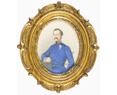                     BURDA,             Josef(* 1825)    Ovales Bildnis eines SoldatenAquarell über Bleistift. Rechts signiert