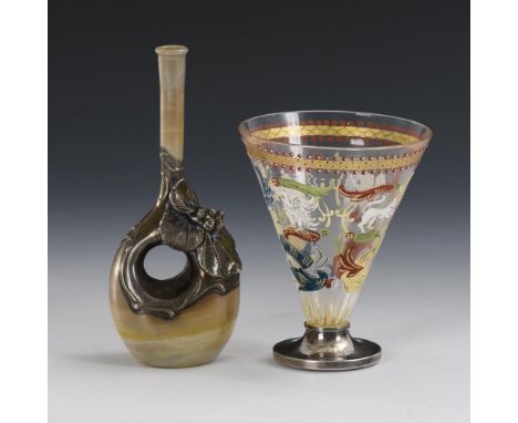 Glas und Vase mit Silbermontierung                        1x Murano, Societá SALVIATI e Compagni, Murano, vor 1867 (Glas): ko