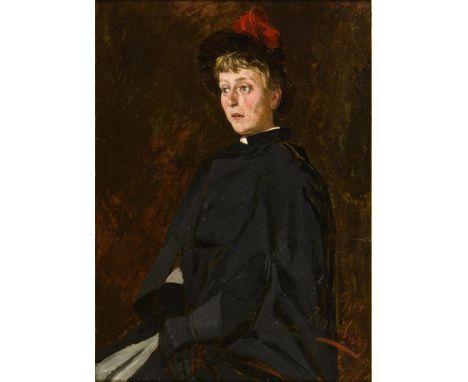                     STRÜTZEL,             Otto(1855 Dessau - 1930 München)    Die Gattin des Künstlers, Emma MariaÖl/Leinwand