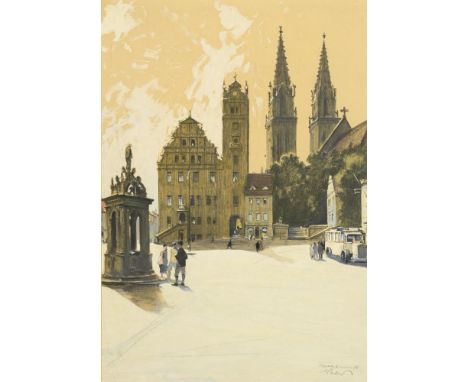   ERLER,  Georg(1871 Dresden - 1950 Bad Reichenhall) Darstellung des Neumarktes mit Rathaus und St. Aegidienkirche in Oschatz