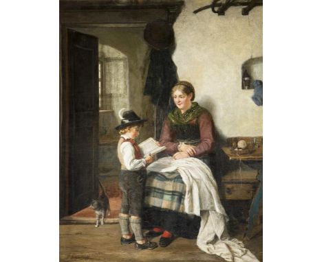                     FELGENTREFF,             Paul(1854 Potsdam - 1933 München)    Junge Mutter mit kleinem SchulbubÖl auf Lei