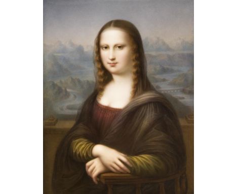 Bildplatte: Mona LisaKPM Berlin.  28 x 22,5 cm, Rahmen: 43 x 37 cm. Das weltberühmte Gemälde (77 x 53 cm) von Leonardo da Vin