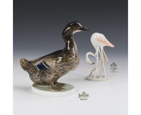 Wildente und FlamingoRosenthal. Marke Kunstabteilung Stammwerk Selb, um 1920/30.             Unter- und Aufglasurbemalung. H 