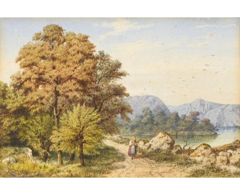                     SCHLEGEL,             Friedrich August(1828 Heidersdorf - 1895 Dresden)    Landschaft mit Bäuerin am Seeu