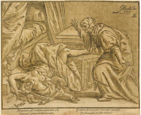                     MOREELSE,             Paulus(1571 Utrecht - 1638 Utrecht)    "Der Tod der Lukretia"Holzschnitt von mehrer