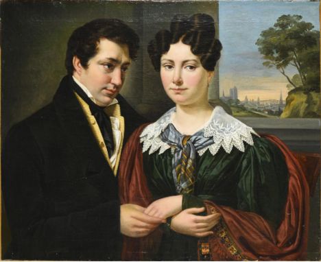             Biedermeier-Bildnis eines EhepaaresÖl/Leinwand. Unsigniert. 19. Jh. 75 x 92 cm.             Porträt eines Paares 