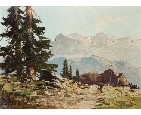                     ARNOLD-GRABONÉ,             Georg(1896 München - 1981 Percha)    Landschaft mit GebirgsmassivÖl auf Leinw