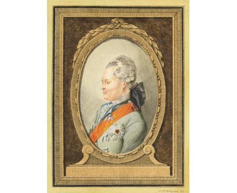   HOLTZMANN,  Carl Friedrich(1740 Dresden - 1811 Dresden) Bildnis des Georg von WerthernKolorierter Kupferstich, Gouache. In 