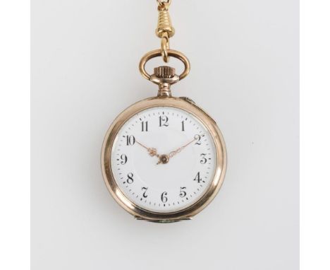  Silberne Damentaschenuhr mit langer SchieberketteUm 1900. Gehäusenr. 80342.Ungemarktes Werk mit Zylinderhemmung, Reifenunruh