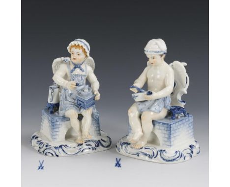 Amor als Koch und Amor als KöchinMeissen. Schwertermarke, Jahreszeichen 1973 und 1983, 1. Wahl. Modell-Nr.: 73047 und 73048 (