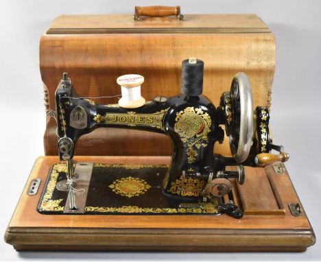 A Cased Jones Manual Sewing Machine 
