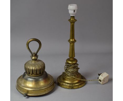 A Brass Ceiling Light Fitting and a Brass Table lamp