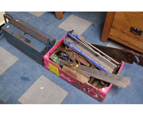 A Cantilevered Metal Tool Box with Contents Together with a Box of Various Workshop Tools 