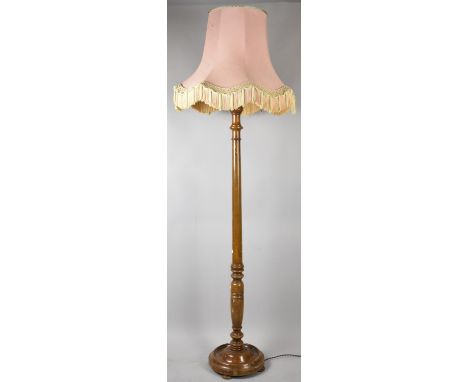 A Mid 20th CenturyTurned Wooden Standard Lamp and Shade 