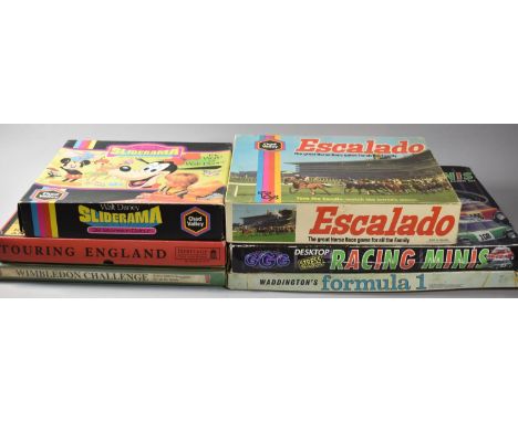 A Chad Valley Walt Disney Slide Set, Escalado Horse Racing Game, Waddingtons Formula One etc 