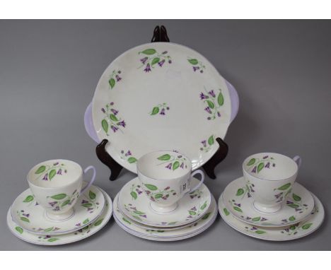 A Shelley Part Floral Pattern Teaset Comprising Three Cups, Four Saucers and Side Plates and a Cake Plate 