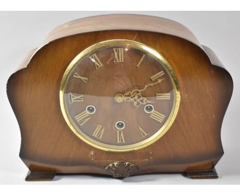 A Mid 20th Century Walnut Cased Westminster Chime Mantle Clock, 30cm wide 