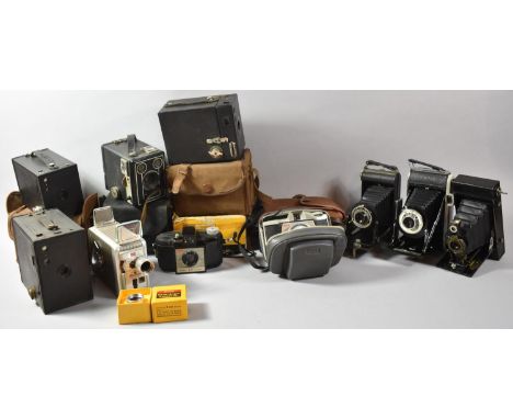 A Collection of Vintage Box and 35mm Cameras, Clockwork Kodak Brownie Cine Camera etc 