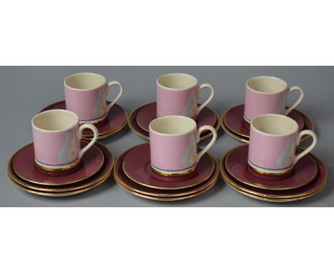 A Carltonware Lustre Pottery Coffee Set with Dove Decoration to comprise Six Cans, Six Saucers and Nine Side Plates 