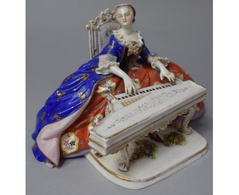 A 19th Century Continental Porcelain Figure Group, Probably Sitzendorf, In the Form of Seated Maiden Playing Spinet, 24cm wid