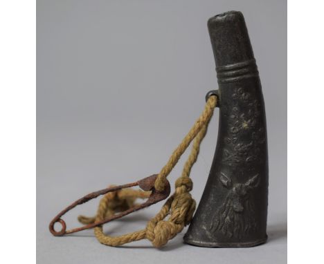 A Vintage Metal Deer Caller Decorated in Relief with Stag and Hind Heads, 6.5cm Long 