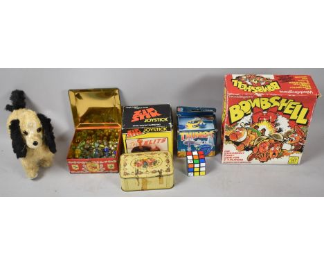 A Small Collection of Toys and Games, Battery Operated Dog, Vintage Tins etc 