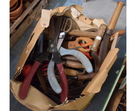 A Box of Various Workshop and Garden Tools 