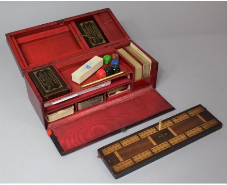 A Late 19th Century Leather Covered Game Box Having Hinged Lid Monogrammed W.H.D, Fall Front and Fitted Interior with Two Fos