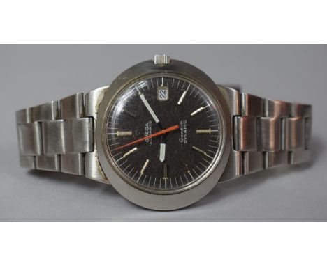 A Vintage Omega Geneve Dynamic Gents Stainless Steel Automatic Wrist Watch with Black Dial, Baton Numerals and Red Centre Sec