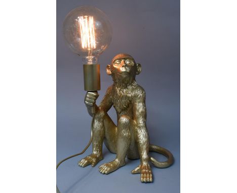 A Reproduction Novelty Gilt Table Lamp In the Form of a Seated Monkey, 41cm High 