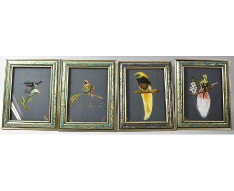 A Collection of Four Easel Backed Framed Paintings of Birds of Paradise 