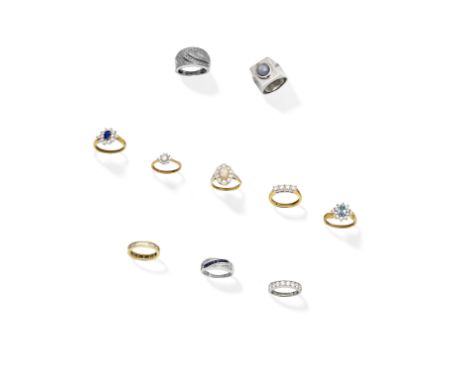 COLLECTION OF DIAMOND AND GEM-SET RINGS, 1989-2007Including brilliant-cut diamond-set rings, sapphire, blue topaz and opal-se