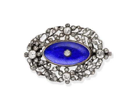 ENAMEL AND DIAMOND BROOCH/PENDANT, 18TH - 19TH CENTURY COMPOSITEThe blue guilloché enamel plaque within a garland surround se