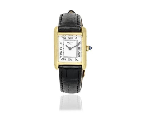 CHOPARD: WRISTWATCHThe rectangular dial with Roman numerals, on a black leather strap, dial signed Chopard Geneve, numbered, 