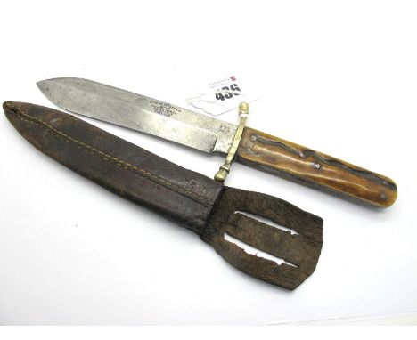 George Butler &amp; Co Trinity Works Sheffield Bowie Knife, single edge spear point blade with brass curved cross guard with 