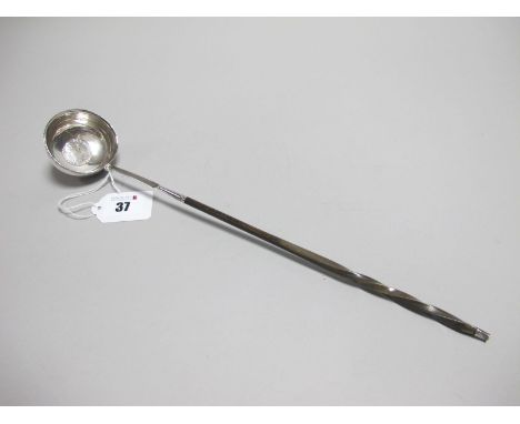 A Toddy Ladle, the plain circular bowl inset with a 1772 Spanish 2 Reales coin, initialled, with twisted handle, overall leng