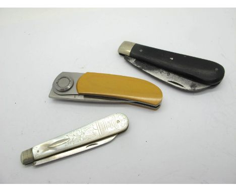 Pocket Knife, Herbert Robinson Sheffield, single blade, wooden scales, brass bolster, 9.5cm closed length; Gerber Paul Model 